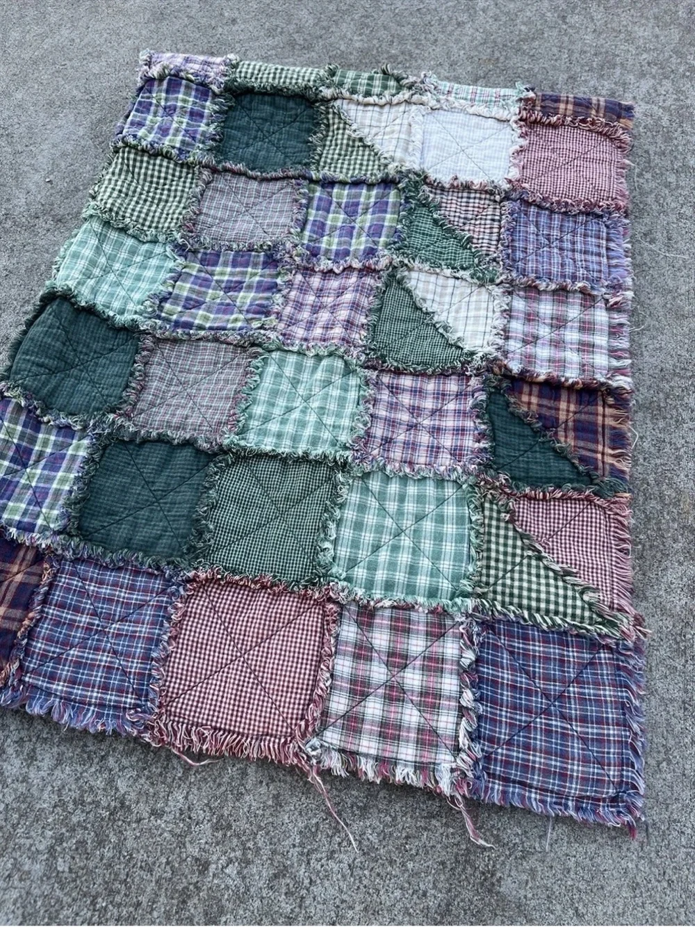 Handmade Cotton Rag Quilt Christmas Tree Patchwork Plaid Throw Blanket Country